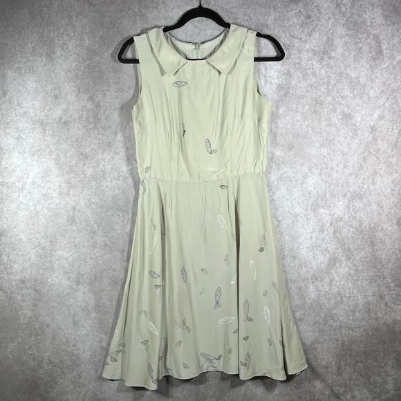 Alexandra Grecco Dress Womens 6 Green Silk Butterfly Print Fit & Flare fairy - Picture 1 of 9